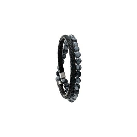 Bracelet Jourdan Bijoux Noir Fuji en simili cuir et obsidienne