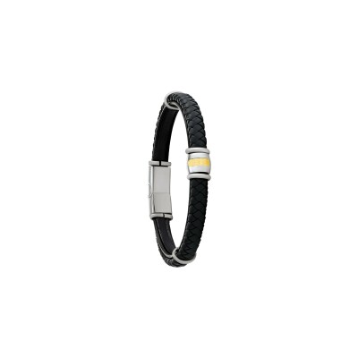 Bracelet Jourdan Bijoux Noir en cuir et acier