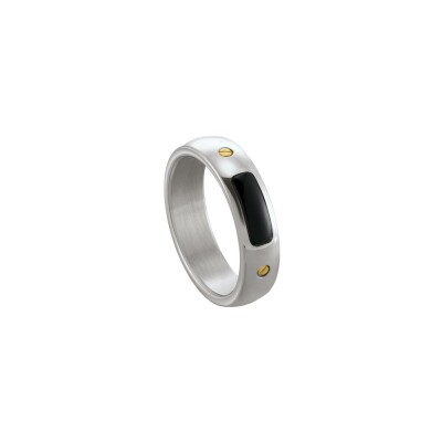 Bague Jourdan Bijoux Héritage en acier, métal doré et onyx