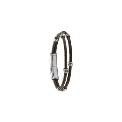 Bracelet Jourdan Bijoux Eli en cuir brun et acier
