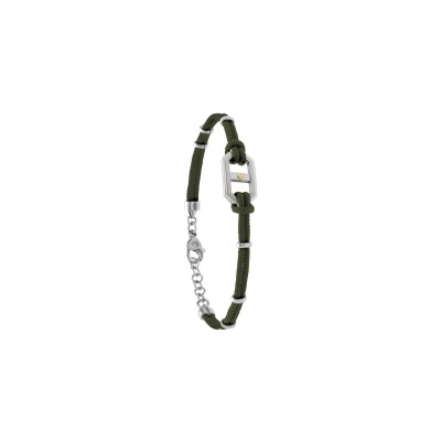 Bracelet Jourdan Bijoux Ancrage cordon kaki, acier et vis en or 18 carats