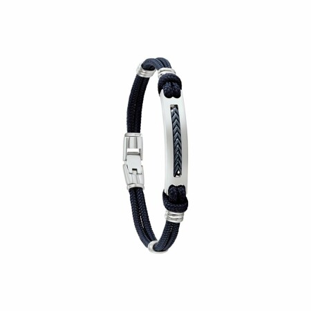 Bracelet Jourdan Bijoux Noir Naturel Cordelette Australis en acier et nylon bleu