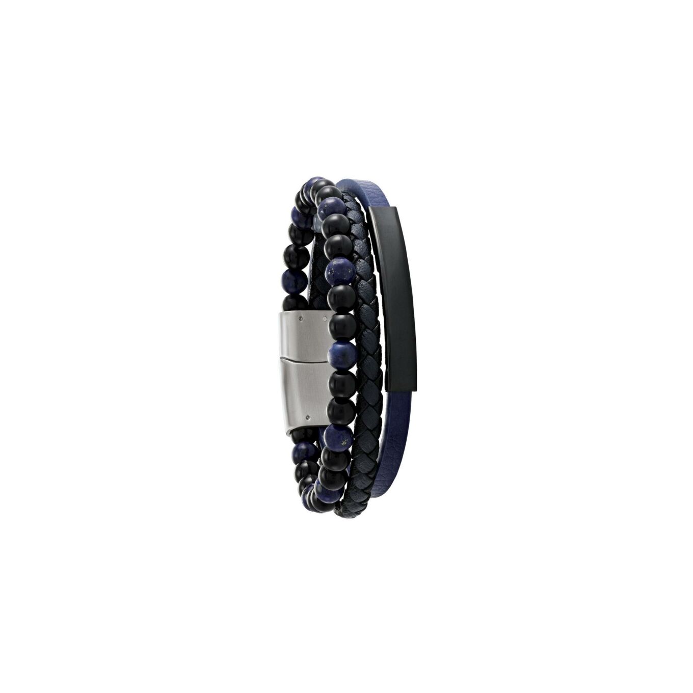 Bracelet Jourdan Bijoux Héritage en cuir, acier, onyx et lapis lazuli