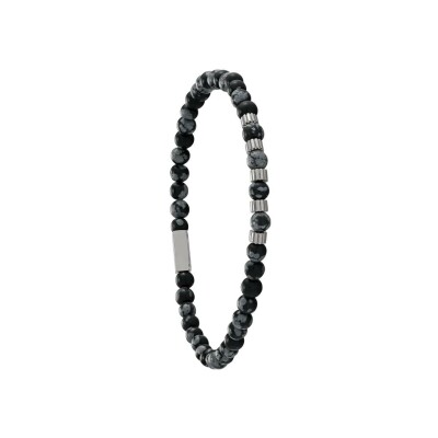 Bracelet Jourdan Bijoux en acier et obsidienne flocon de neige