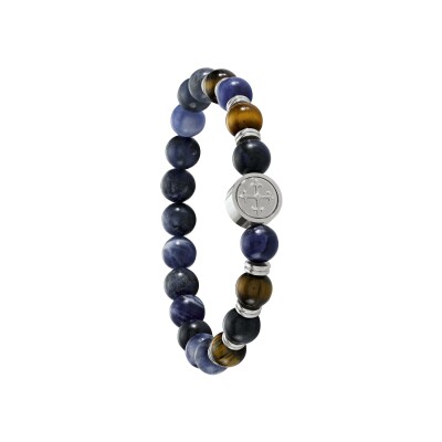 Bracelet Jourdan Bijoux en acier, œil de tigre et sodalite