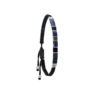 Bracelet Jourdan Bijoux en acier, textile, lapis lazuli et agate noire