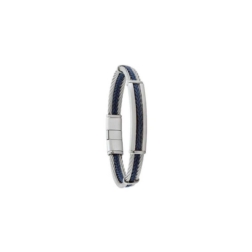 Bracelet Jourdan Bijoux Wolf câbles en acier et cordelette bleue