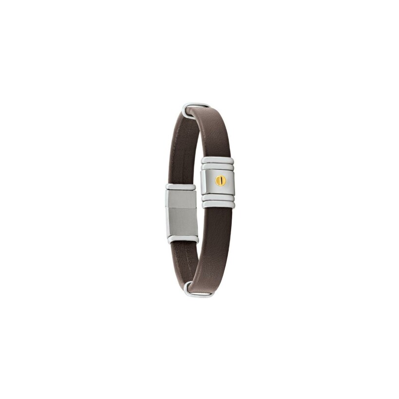 Bracelet Jourdan Bijoux Kélya en acier et cuir synthétique marron