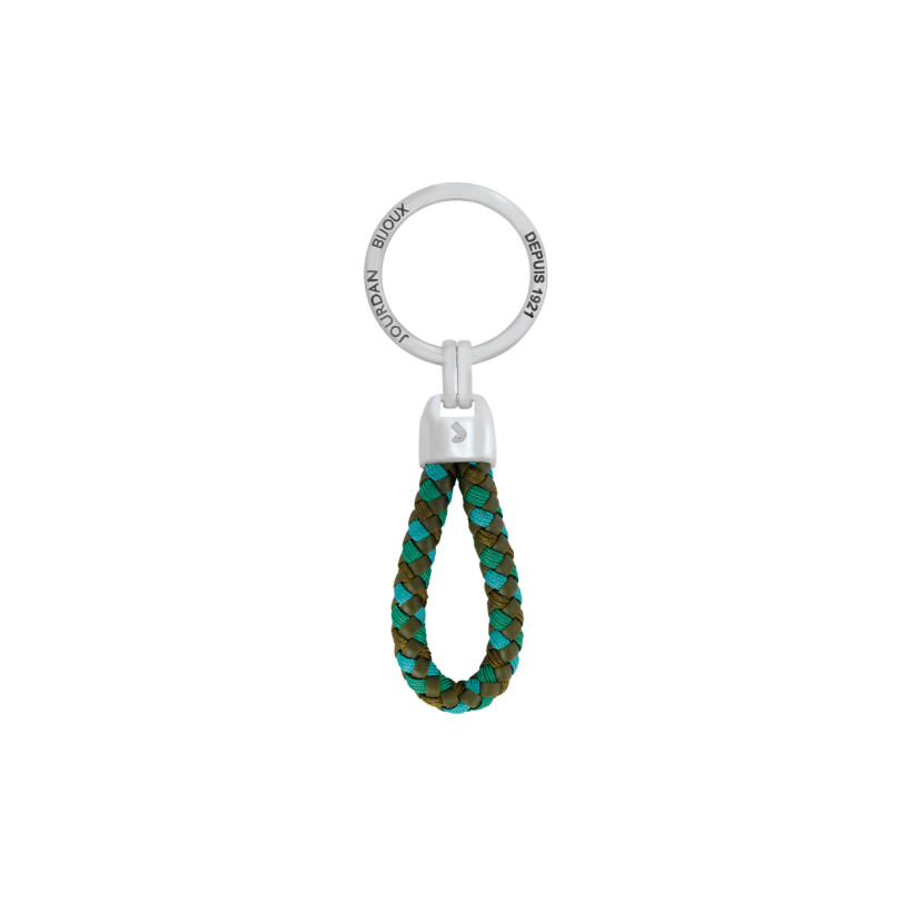 Porte-clés Jourdan Bijoux Izzak acier, cordon et cuir synthétique tressé vert