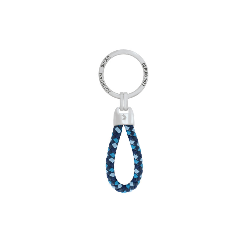 Porte-clés Jourdan Bijoux Yega en acier, cordon et cuir synthétique tressé bleu
