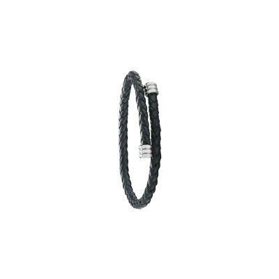 Bracelet Jourdan Bijoux Spirel en cuir bleu et acier