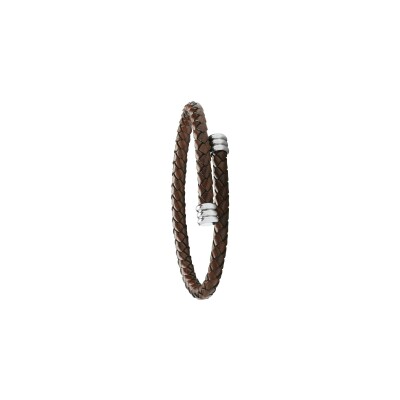 Bracelet Jourdan Bijoux Spirel en cuir brun et acier