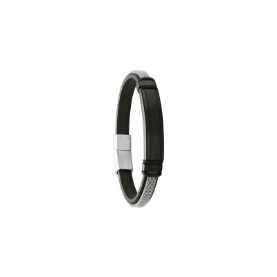 Bracelet Jourdan Bijoux Mattis en cuir noir et acier bicolore