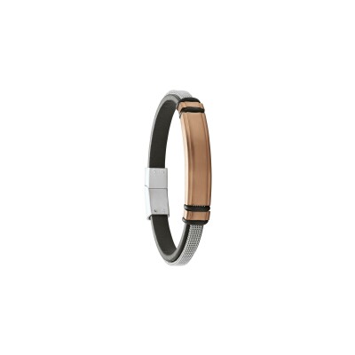 Bracelet Jourdan Bijoux Mattis en cuir brun et acier bicolore