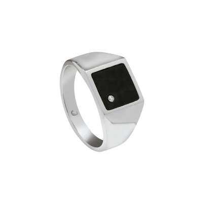 Bague Jourdan Bijoux Bony en acier, onyx et diamant de synthèse
