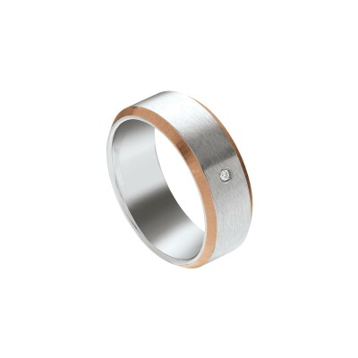 Bague Jourdan Bijoux Ruben  en acier PVD brun et diamant de synthèse