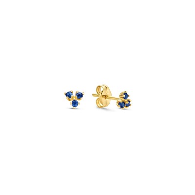 Boucles d'oreilles clous Jackie Gold Triangle en or jaune et saphir