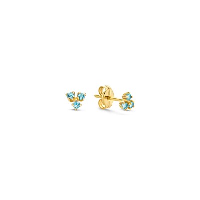Boucles d'oreilles clous Jackie Gold Triangle en or jaune et topaze bleu ciel