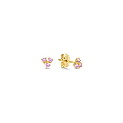 Boucles d'oreilles clous Jackie Gold Triangle en or jaune et améthyste