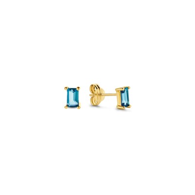 Boucles d'oreilles clous Jackie Gold Medina en or jaune et topaze bleue