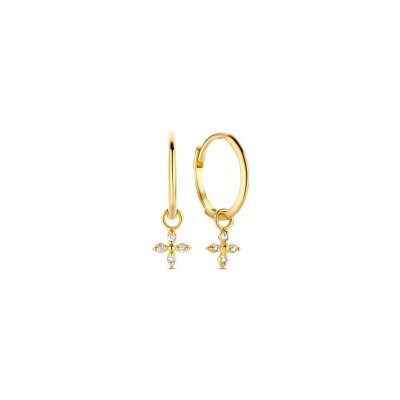 Boucles d'oreilles créoles Jackie Gold Dentelle en or jaune et topaze blanches