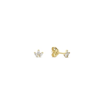 Boucles d'oreilles clous Jackie Gold Brise de Palmier en or jaune et topaze blanche