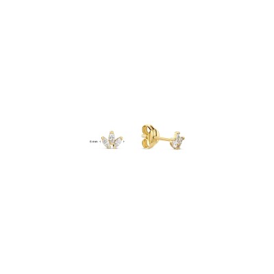 Boucles d'oreilles clous Jackie Gold Brise de Palmier en or jaune et topaze blanche