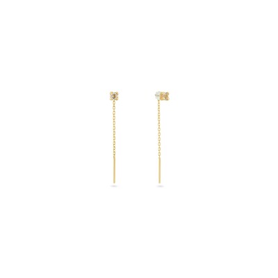 Boucles d'oreilles clous Jackie Gold traversante Van Gogh en or jaune et topaze blanche