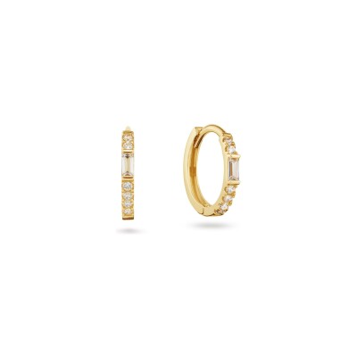 Boucles d'oreilles créoles Jackie Gold Mondrian en or jaune et topaze blanche