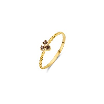 Bague Jackie Gold Triangle en or jaune et quartz fumé