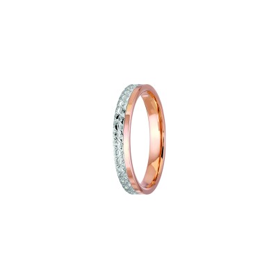 Alliance jonc Harmonie en or rose et blanc effet poli et diamanté, 3mm