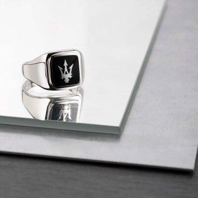 Bague Maserati Iconic en acier et email, taille 67