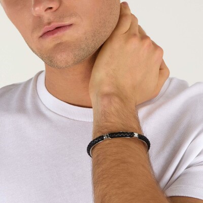 Bracelet Maserati Leather en acier et cuir