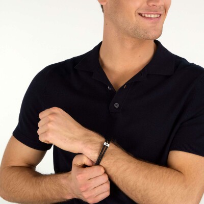 Bracelet Maserati Leather en acier et cuir