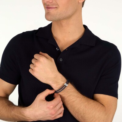 Bracelet Maserati Leather en acier et cuir