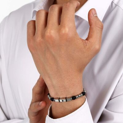 Bracelet Maserati Iconic en acier et agate noire