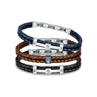 Bracelet Maserati Recycled Leather en acier et cuir