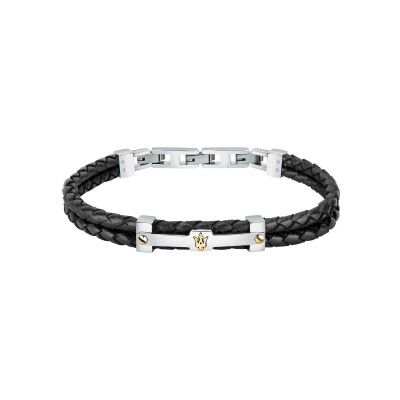 Bracelet Maserati Recycled Leather en acier et cuir