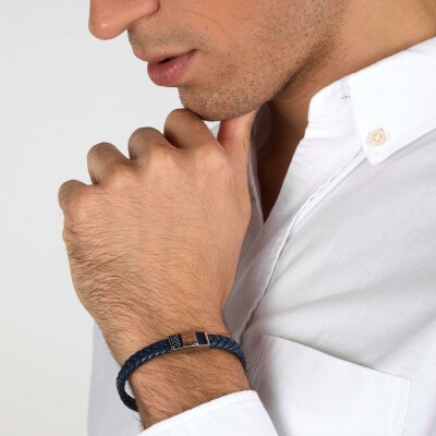 Bracelet Maserati Recycled Leather en acier, cuir et céramique