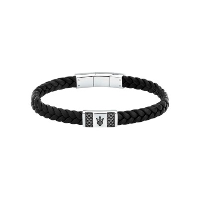 Bracelet Maserati Recycled Leather en acier, cuir et céramique