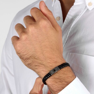 Bracelet Maserati Recycled Leather en acier, cuir et céramique