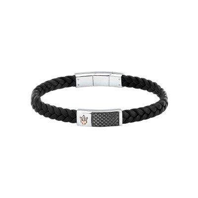 Bracelet Maserati Recycled Leather en acier, cuir et céramique