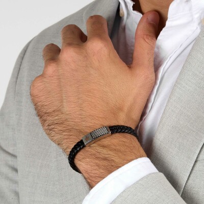 Bracelet Maserati Recycled Leather en acier, cuir et céramique
