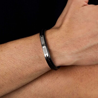 Bracelet Maserati Recycled Leather en cuir et acier