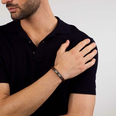 Bracelet Maserati Recycled Leather en cuir et acier