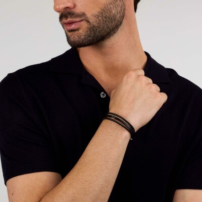 Bracelet Maserati Recycled Leather en cuir et acier