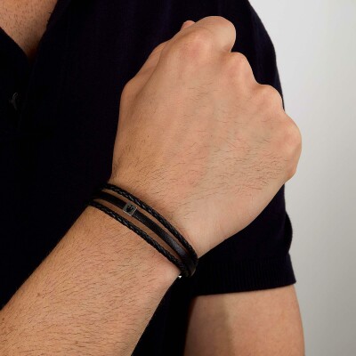 Bracelet Maserati Recycled Leather en cuir et acier