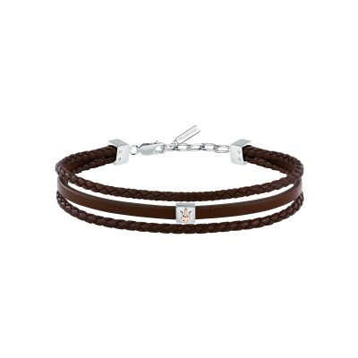 Bracelet Maserati Recycled Leather en cuir et acier