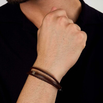 Bracelet Maserati Recycled Leather en cuir et acier