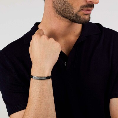 Bracelet Maserati Recycled Leather en cuir et acier
